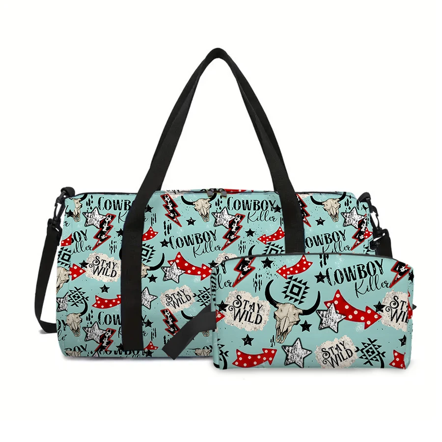 

Two Piece Cowboy Pattern Luggage Travel Bag,Cosmetic Bag For Boy/Girls Best Gifts 3D Cartoon Outdoor Fitness Bag For Children