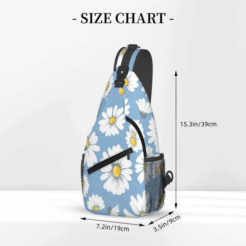 Margarida pequena flor padrão bolsa de peito, bolsa de ombro feminino, esporte e lazer masculino, oblíqua bolsa de Straddle, na moda