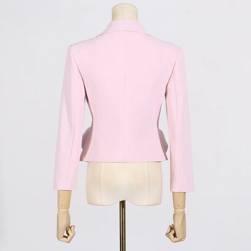 New Spring Women Blazer 2024 Summer Temperament 3D Flower Ladies Pink Blazer Coat All Match Short Solid Women's Slim Suit Jacket