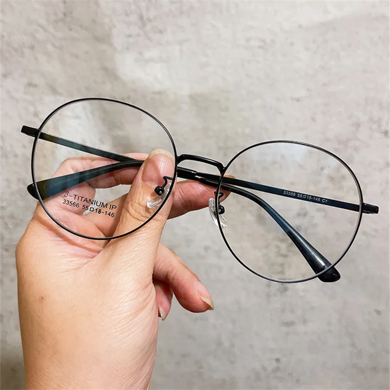 Korean Design Titanium Super Big Frame Eyeglasses Women Fashion Round Glasses Frames Ultralight Ladies Girls Spectacles Eyewear