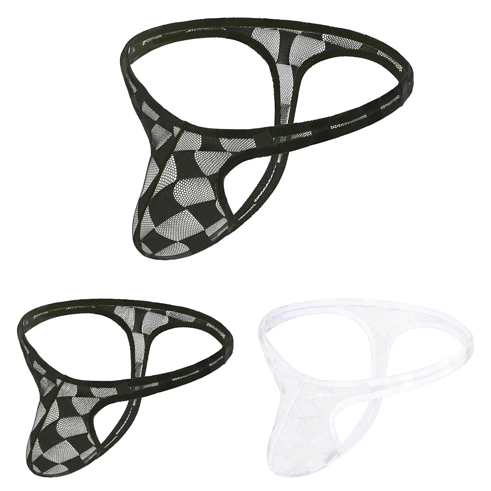 Breathable Ultrathin Men's Low Waist Plaid Underwear Thongs with Pouch Support Designed for Comfort and Stretch Fit