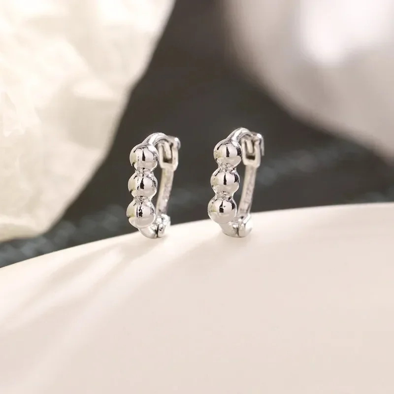 

Real 925 Sterling Silver Minimalist Geometric Round Bean Hoop Earring for Women Trendy Fine Jewelry Mini Accessories