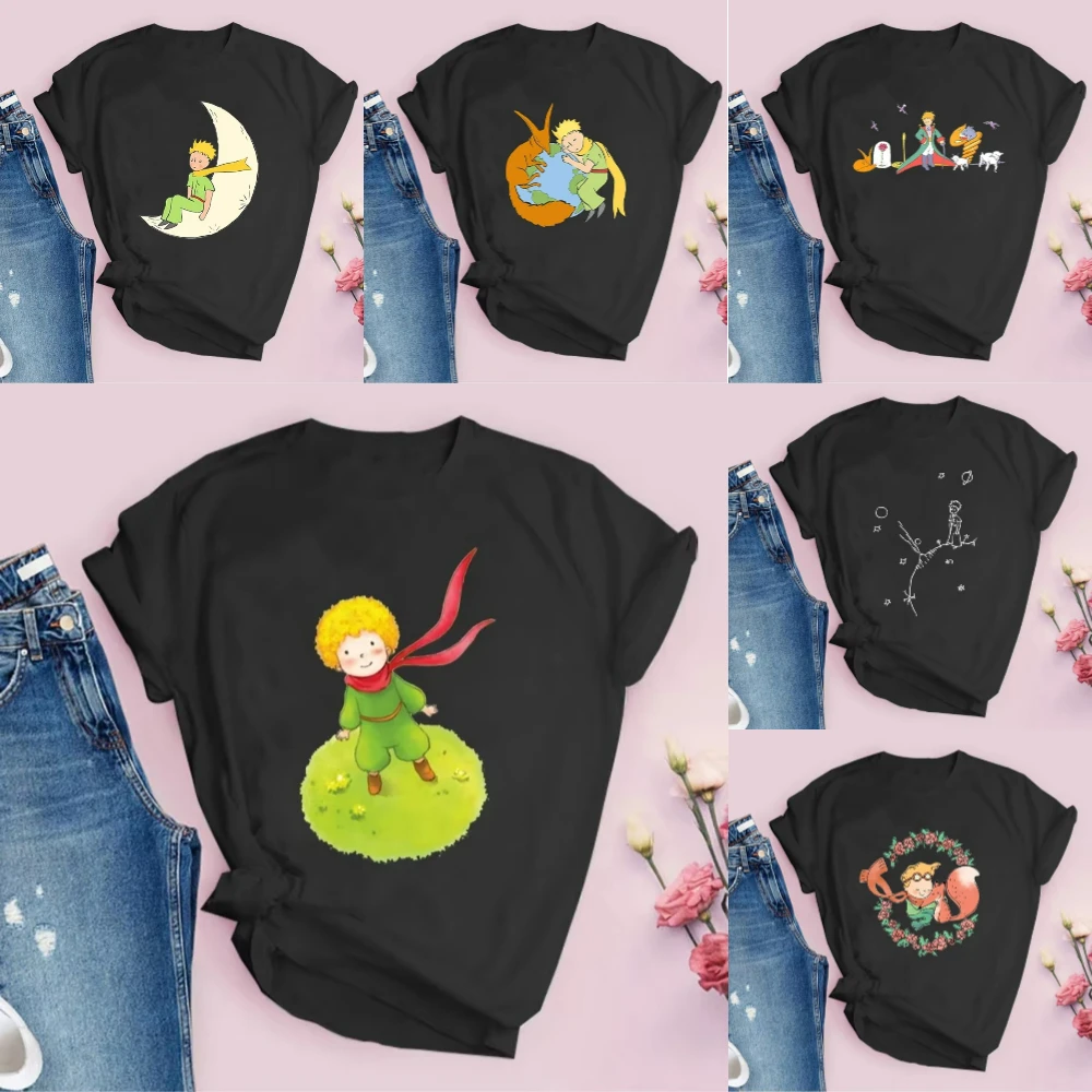 

The Little Prince Print Tee Women T-shirts Harajuku Tshirt Girl 2000s Clothing Kawaii Print T Shirt for Women Daily Streetwear