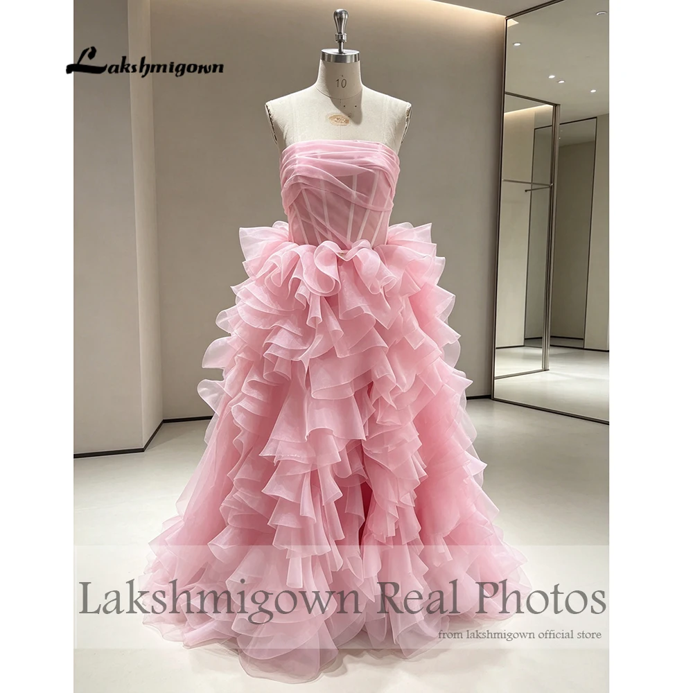 Lakshmigown Rosa Trägerloses Ballkleid mit Herzausschnitt, gerafftes Abendkleid, Vestidos De Noche, Organza-Abendkleid, maßgeschneidert – Detail 4