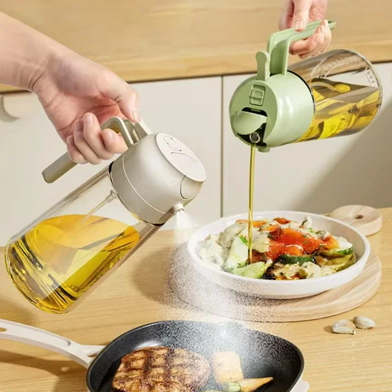 470ml Food-Grade Multi-Functional Kitchen Oil Bottle with Spray Pouring 2in1 Glass Spray Oil Sprayer for BBQ Cooking Roasting