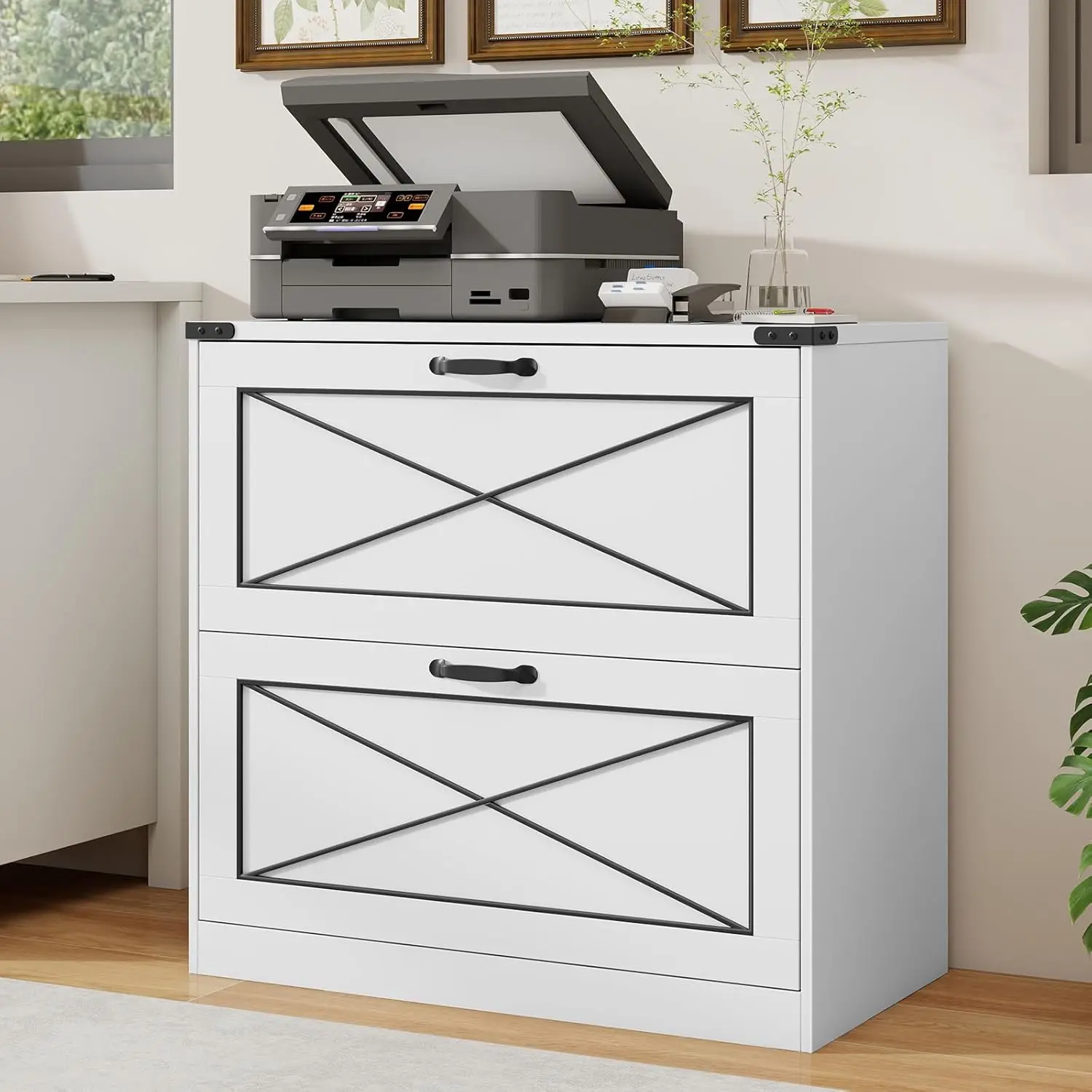 

Деревянный боковой шкаф для документов с 2 ящиками в деревенском стиле, органайзер для хранения для дома, офиса, гостиной, белый, на заказ