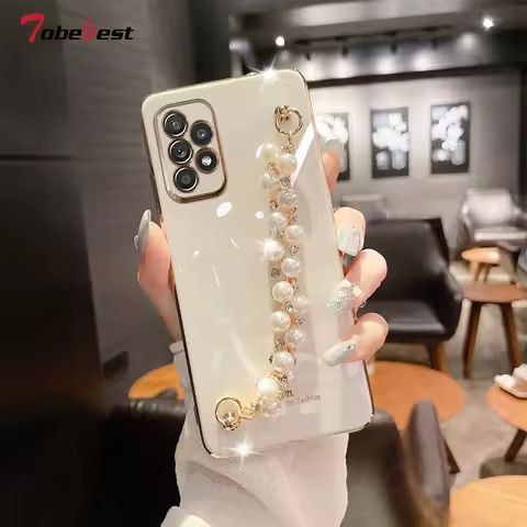 Diamond Pearl Bracelet Chain Painting Silicone Case for Samsung Galaxy A12 A22 A32 A42 A52 A72 A82 A52S A13 A53 M32 4G 5G Cover
