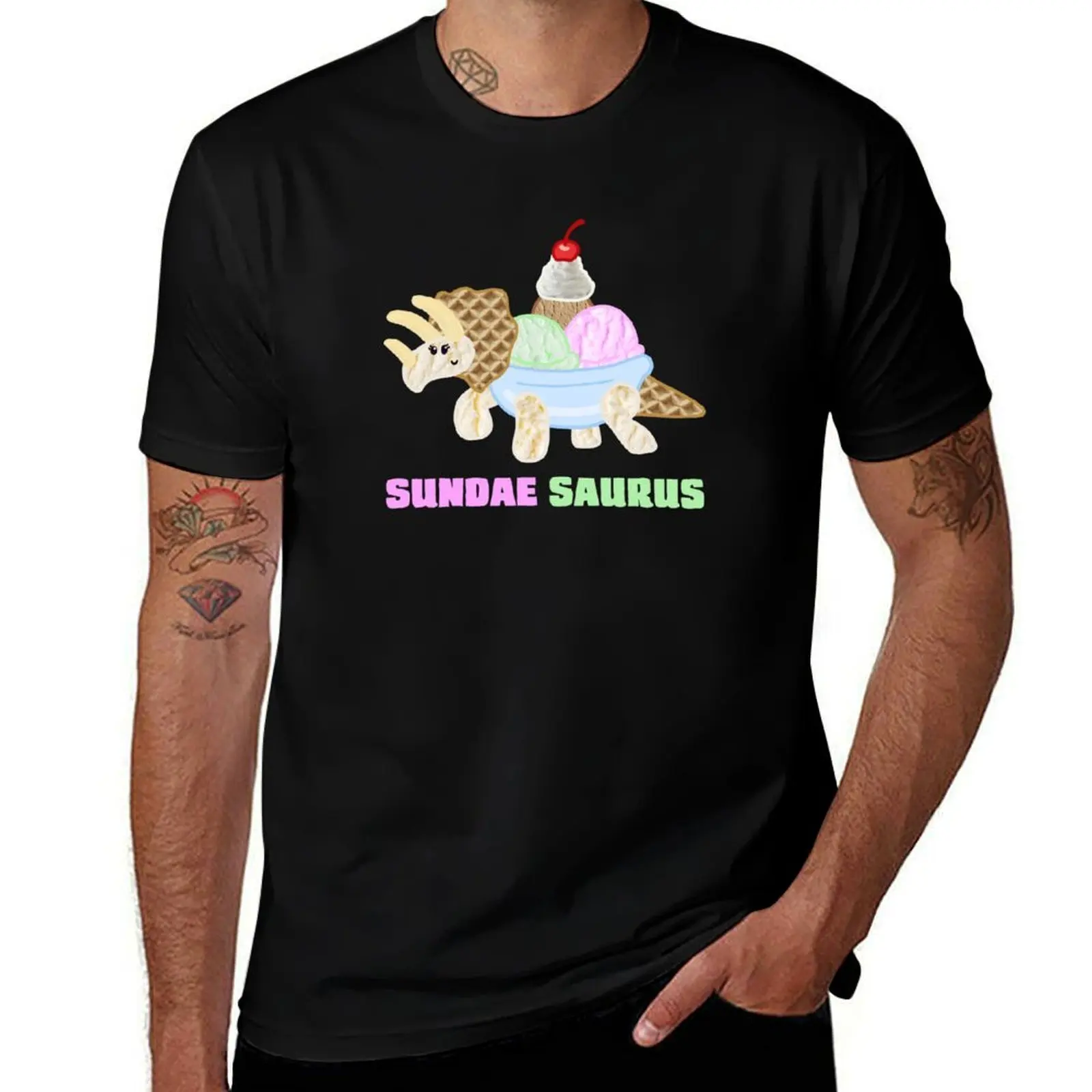 Sundae Saurus (with text) T-Shirt Casual Basic Short Sleeve T-Shirt