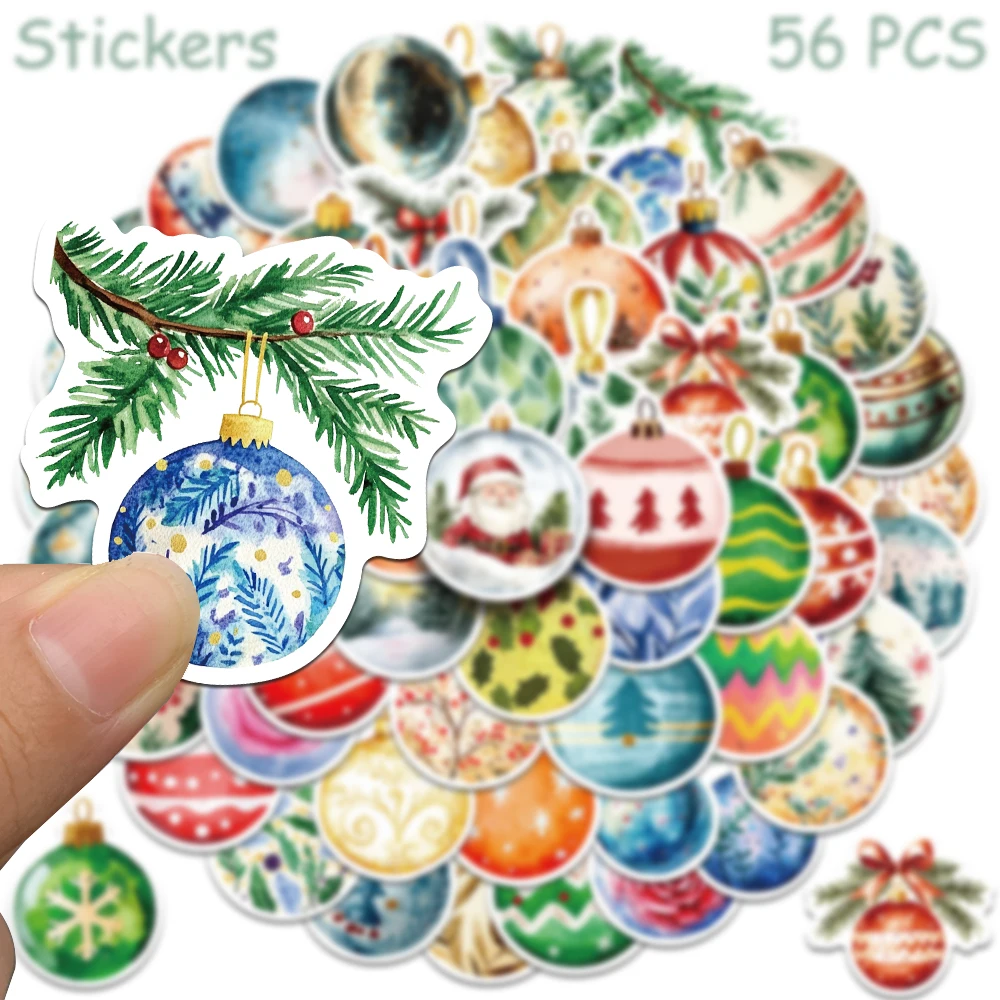 56pcs Retro Christmas Ball Stickers Decals For Phone Suitcase Scrapbook Refrigerator Wall DIY Aesthetic Stickers Kids Toys Gifts