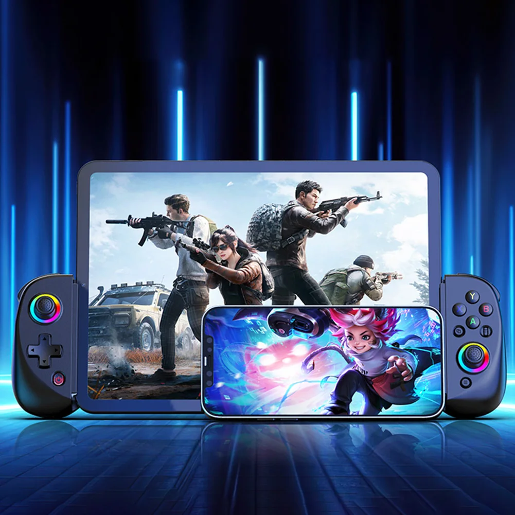 D8 Telescopic Mobile Gaming Controller with Turbo/6-axis Gyro/Vibration Wireless Gamepad Joystick RGB Light for PS3 PS4 Switch