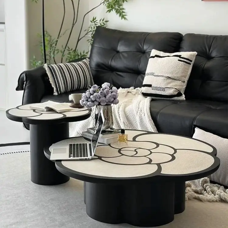 Floral coffee table, living room textured small apartment, camellia-shaped side table, home coffee table