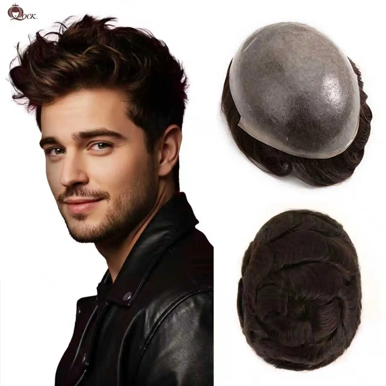 شعر مستعار من البولي يوريثان مقاس 8 × 10 بوصة للرجال من OCK - شعر بشري أوروبي على شكل حرف V، نظام استبدال الشعر بقاعدة PU رفيعة للغاية #1