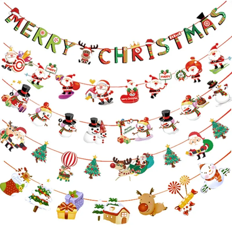 

Cartoon Christmas Paper Garlands Xmas Santa Claus Snowman Noel Tree Banner Merry Christmas Decor 2025 Happy New Year 2026
