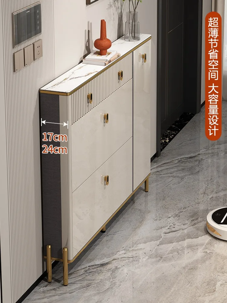 Light luxury ultra-thin shoe cabinet, thin 17cm small narrow door, household extremely narrow entrance door, tipping bucket