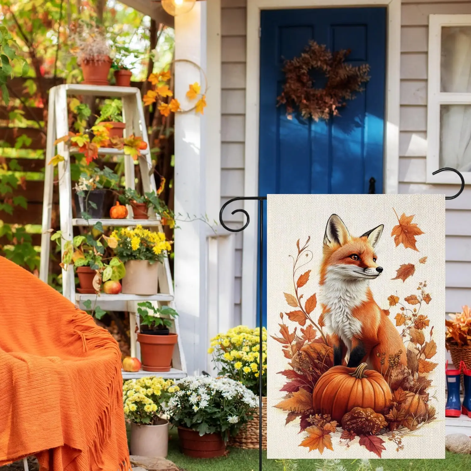 Fall Autumn Fox Garden Flag 12x18 Vertical Double Sided Leaves Thanksgiving Holiday Outside Decorations Burlap Yard Flag (44 uui