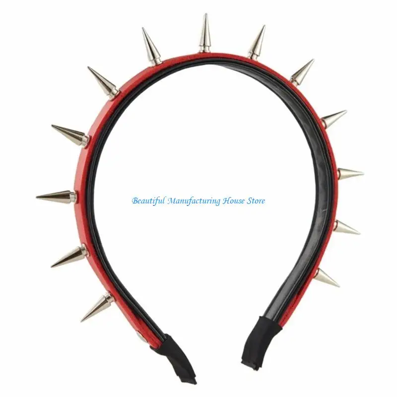 E56A Punk Headband Rivet Headband Spiked Headband Gothic Tiaras Rock Headband For Men