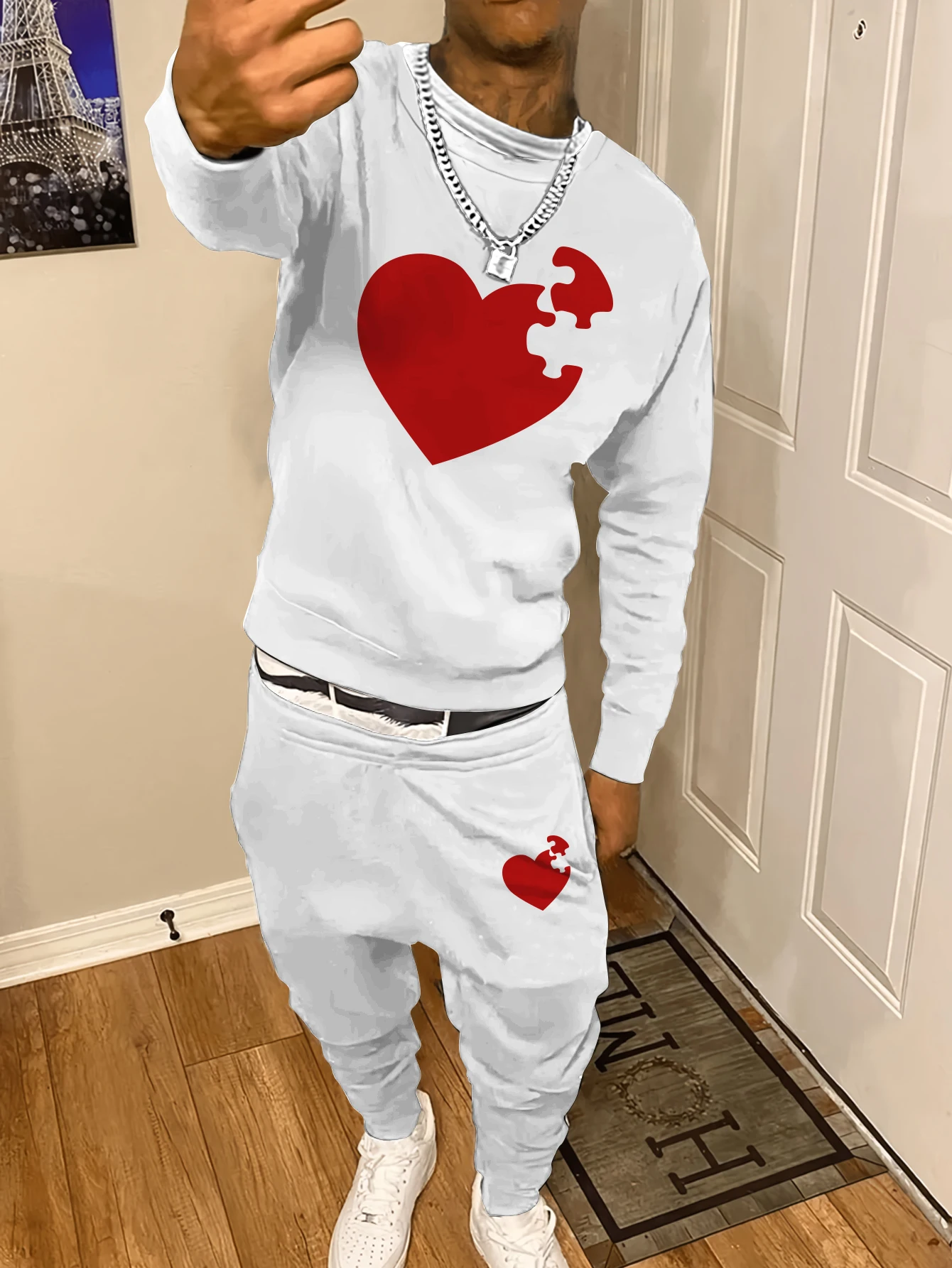 Trendy New Autumn and Winter Sweatshirt Sweatpants Set Men\'s Loose Casual Fit Sweatshirt Printed Long Sleeve Sweatshirt Set