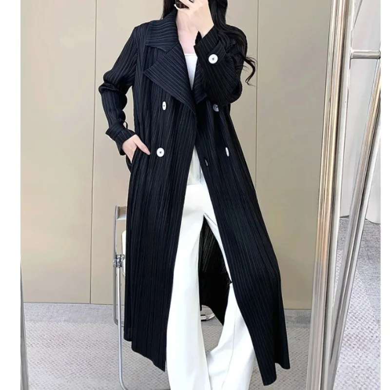 Miyake Geplooide Jas Herfst Nieuwe Trenchcoat Lange mouwen Tops De Lange Sectie Commuter Outerwears Dameskleding Overjas