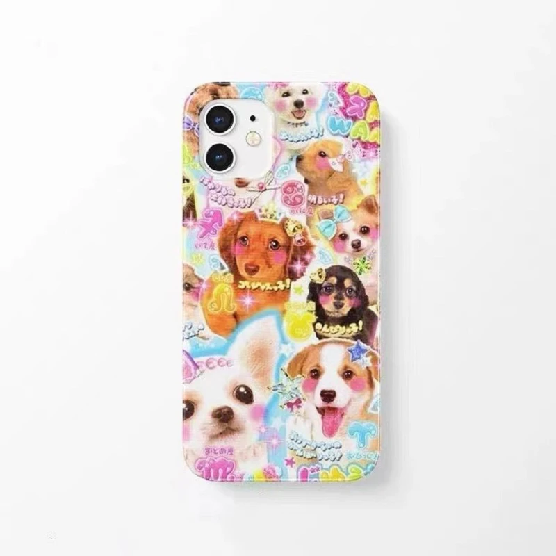 Japanese Vintage Dog Puppy Cute Animal Phone Case for iPhone 16 15 14 13 12 11 Pro Max XS XR XSMax 6 7 8 Plus Glossy HD Cover
