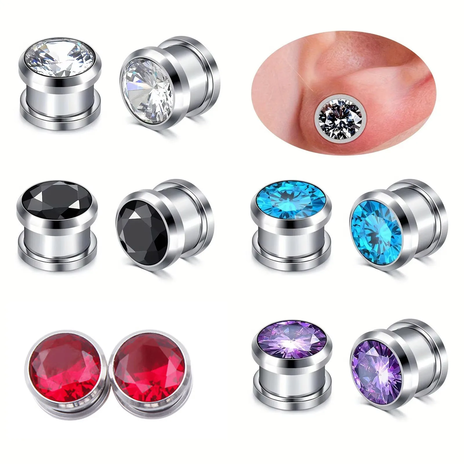 2 Stück Zirkon-Edelstein-Ohr-Tunnel-Plugs, Ohr-Dehner, Doppel-Ohr-Dehnschrauben, Ohr-Expander, Piercing Oreja für Frauen und Männer