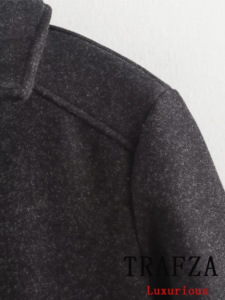 TRAFZA Casual Vintage Chic Women Overcoat Solid Pockets Zipper Pockets Short Loose Coat Fashion 2024 Autumn Winter Warm Jackets