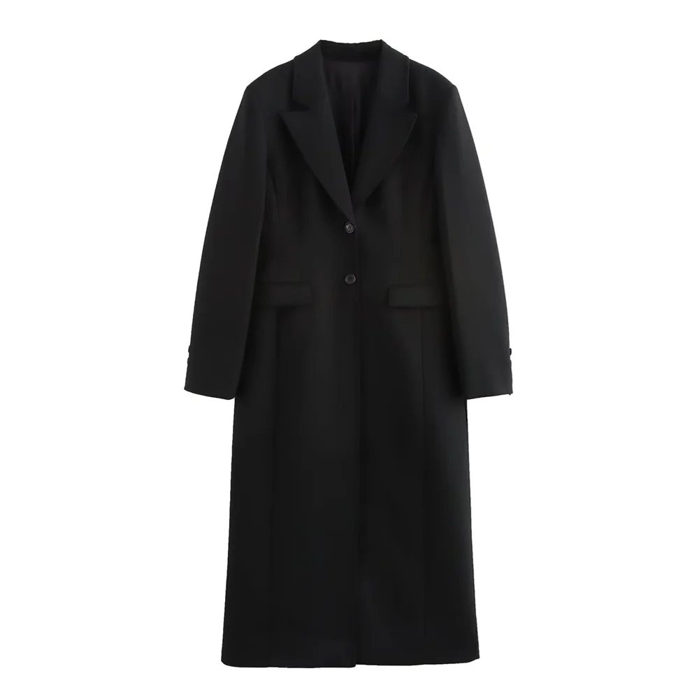 

Taop&Za Women's slim fit lapel long sleeved button decoration autumn and winter new item solid color long coat jacket