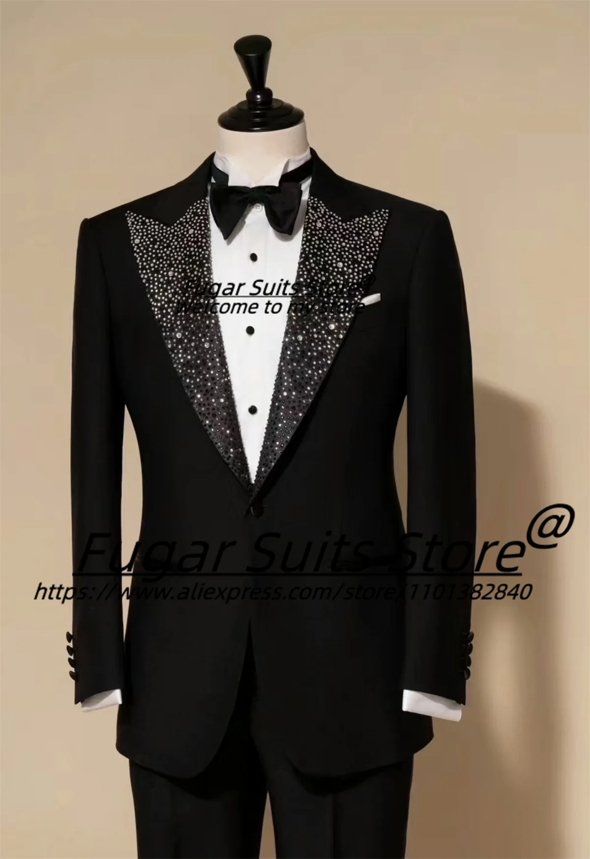 Luxuly Prom Black Diamond setting Wedding Suits For Men Slim Peak Lapel Groom Tuxedos2Pcs Sets Busienss Male Blazers Ropa Hombre