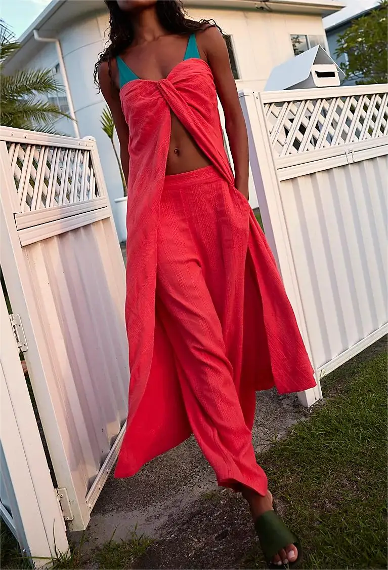 New Fashion Womens 2 Piece Casual Outfits Off Shoulder Open Front Tube Tops Wide Leg Pants Sets Streetwear Skin-Friendly S-XL