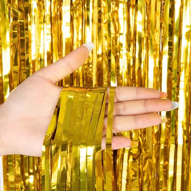 Birthday Party Wedding Decoration Backdrop Curtains Glitter Glossy Fringe Tinsel Foil Curtain Baby Shower Anniversary Wholesale image 5