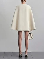 Women Fashion Commuter Solid Blazers Dress Office Double Breasted Waist Party Dress Elegant V-neck Shawl Cape Sleeve Midi Dress - Image 2