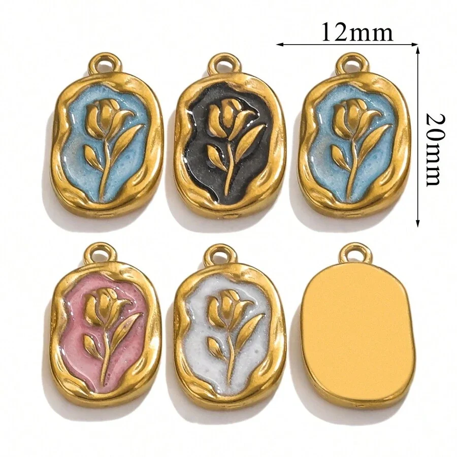 5pcs Gold Plated Stainless Steel Rose Enamel Charms for Jewelry Makings DIY Earrings Necklaces Jewellery Supplies Parts Bulk