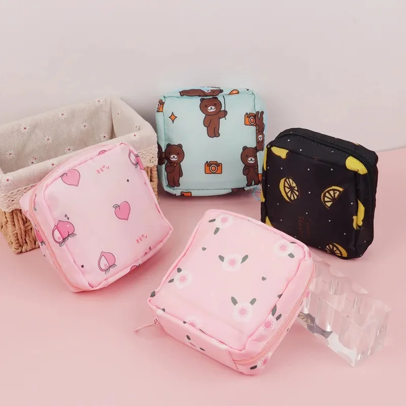Zero Wallet Sanitary Napkin Storage Bag Portable Mini Simple Cartoon Cute Large Capacity Sanitary Cotton Portable Storage Bag
