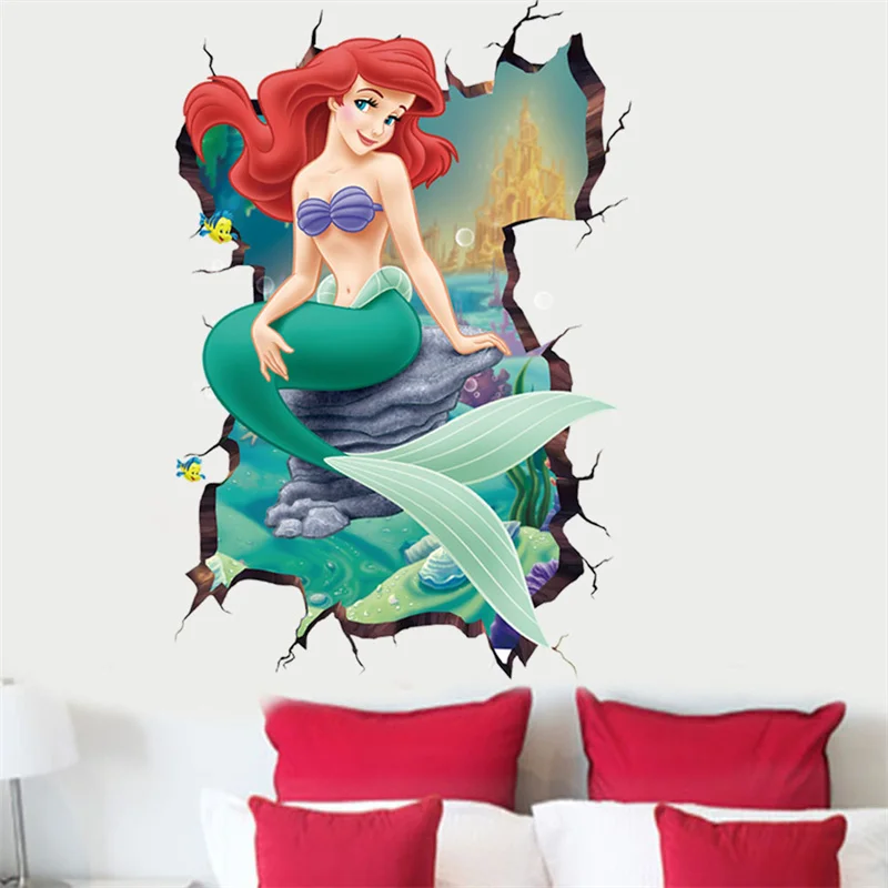 3D Cartoon The Little Mermaid Baby Home Decals Wall Stickers For Kids Room Baby Bedroom Wall Art Nursery Amusement Park Poster