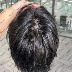 Lace Front Silk Top Natural Black Male Men's Human Hair Toupee Virgin Human Hair Breathable Capillary Prosthesis Hair Replacment