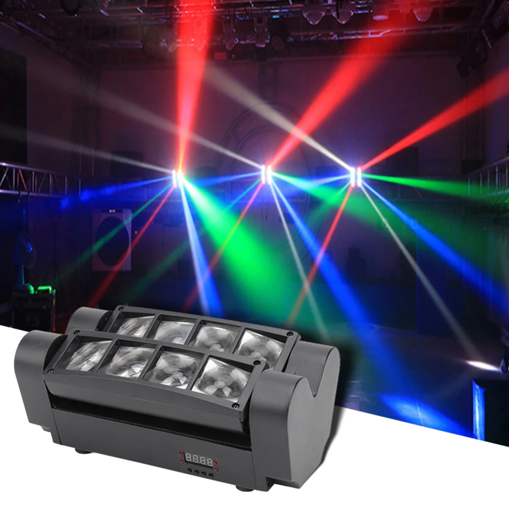 YUER 8x3W RGBW Mini Led Spider Light Moving Head DMX Beam Moving Head Light Led Party Event Show Light DJ Lighting