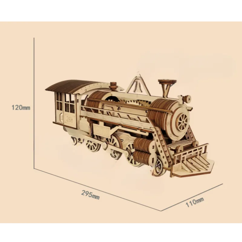 Drewniane puzzle 3D mechaniczna transmisja Model pociągu parowego Handmade DIY montaż zabawki edukacyjne układanka modele budowlane zestawy