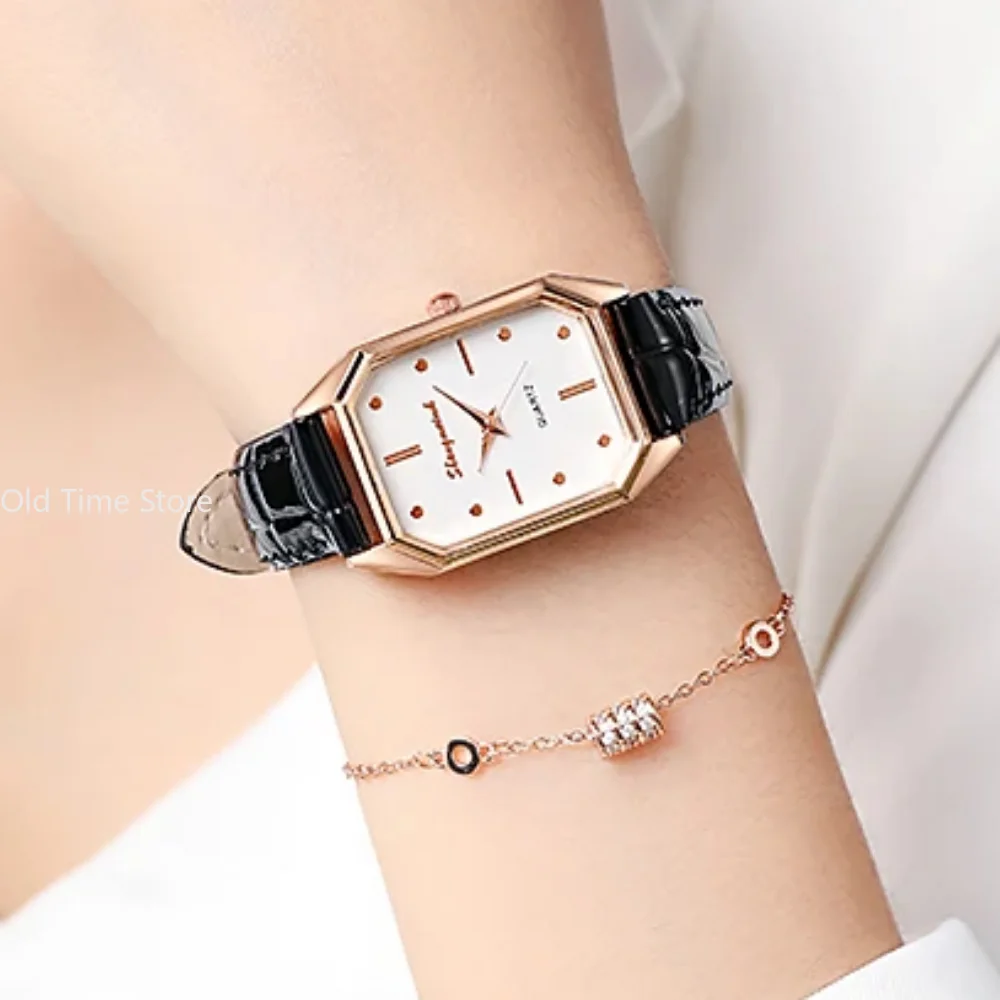 Ladies Quartz Watch Bracelet Green Dial Simple Rose Gold Dial Mesh Luxury Women Watches Brand Women Watches Fashion Square