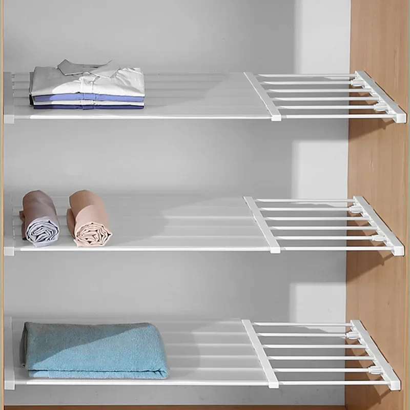 Wardrobe Storage Layered Divider Nail-free Glue-free Expandable Compartment Shelf Cabinet Bathroom Storage Organiser Width 24/35