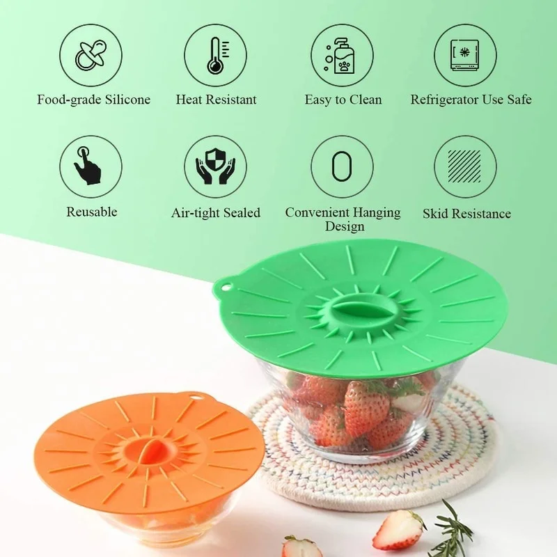 Silicone Suction Lids Cover Set Reusable Food Covers for Bowls Pan Pots Microwave Dishwasher Fridge Freezer Safe 5 Pieces Color