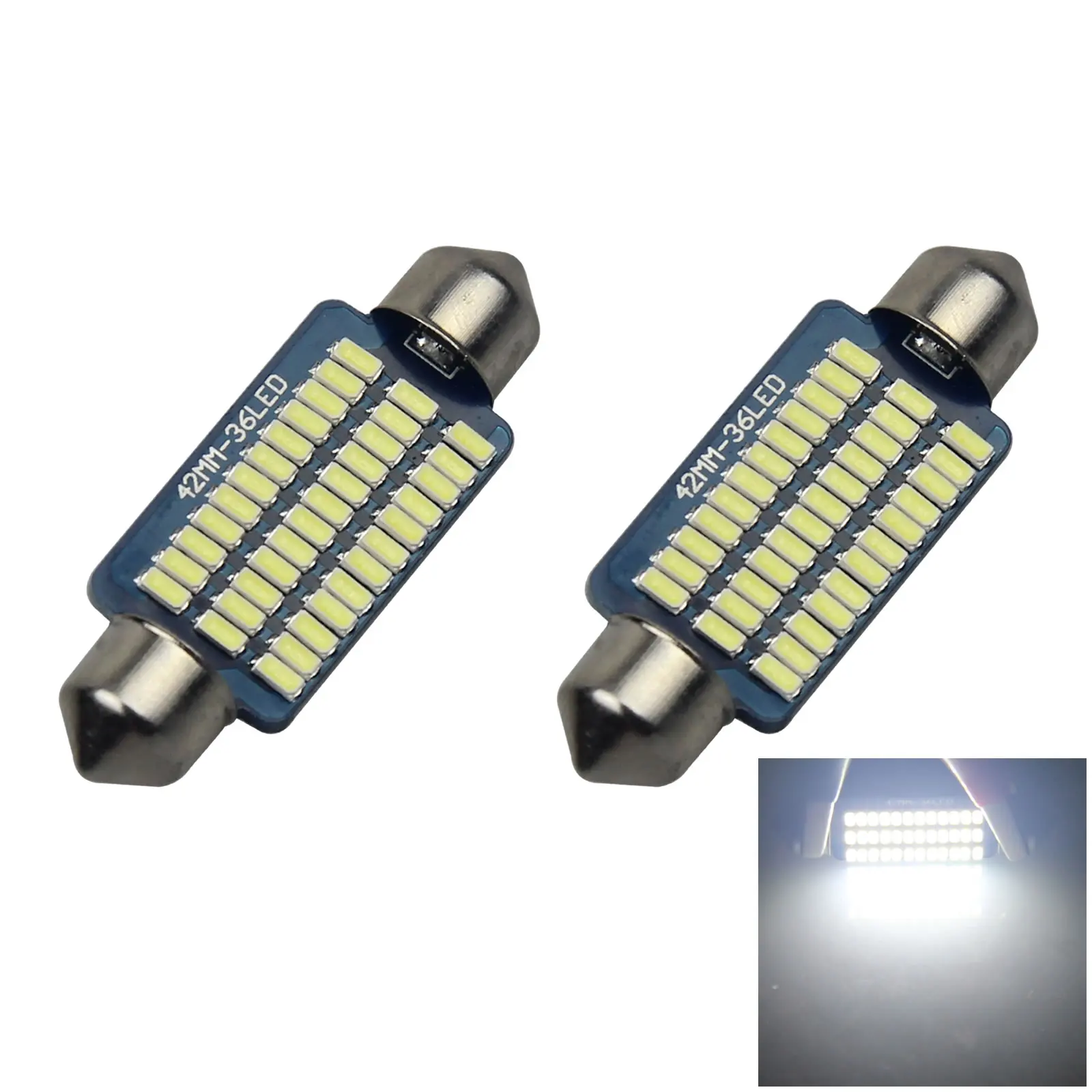 2x White RV 42MM Festoon Blub License Plate Lamp Error Free 36 3014 SMD LED 578 Z2874