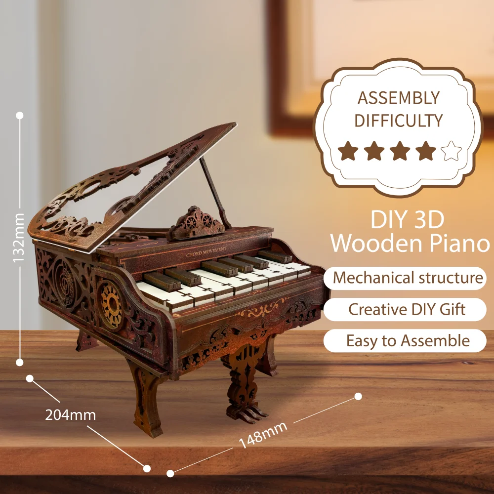 DIY 3D Wooden Piano Puzzle Can Play Set Jigsaw Puzzle Miniature Model Kits Building Block Educational Gift For Children Gifts