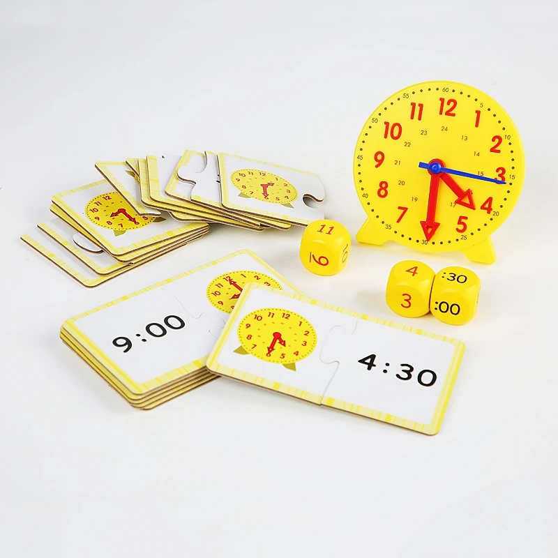 Zegar edukacyjny do nauki i demonstracji z 1 plastikowym zegarem i 3 kostkami do liczenia, zabawka edukacyjna do nauki matematyki dla dzieci, prezent na Boże Narodzenie.
