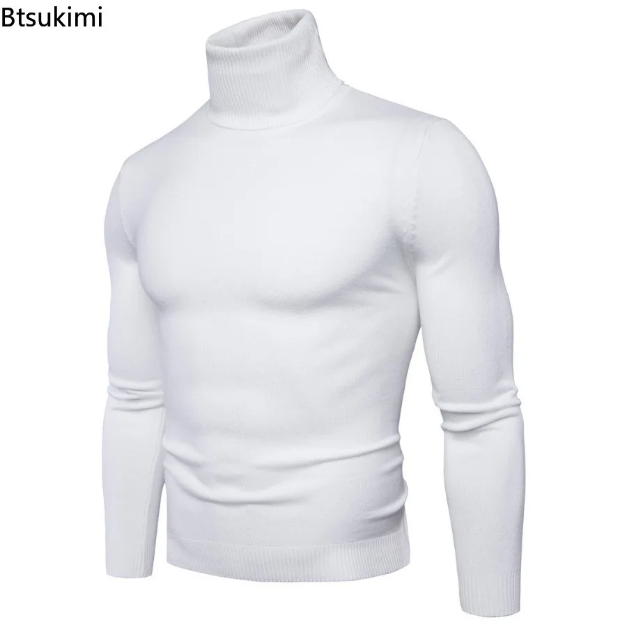 Suéteres de cuello alto para hombre, suéteres gruesos y cálidos de cuello alto, suéteres ajustados, suéteres de punto sólidos informales a la moda, invierno, 2024