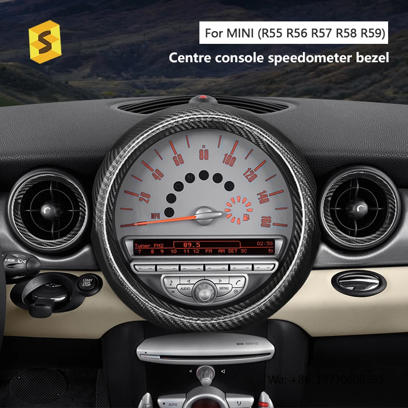 Shasha Carbon Fiber Center Console Speedometer Bezel Interior Accessories Decoration Cover for MINI R55 R56 R57 R58