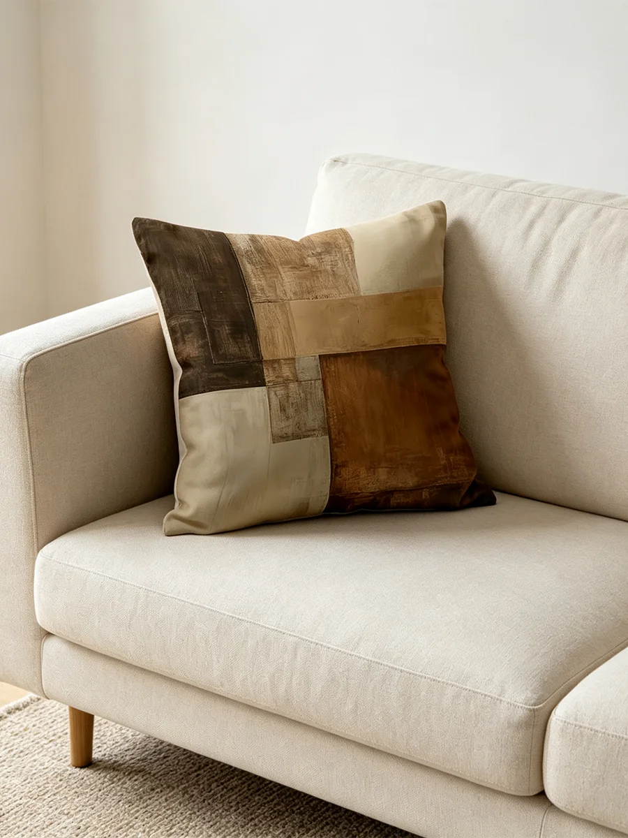 1PCS Digital Print Throw Pillow Neutral Brown Patchwork Abstract Print Minimalist Living Room Sofa Decor Cushion