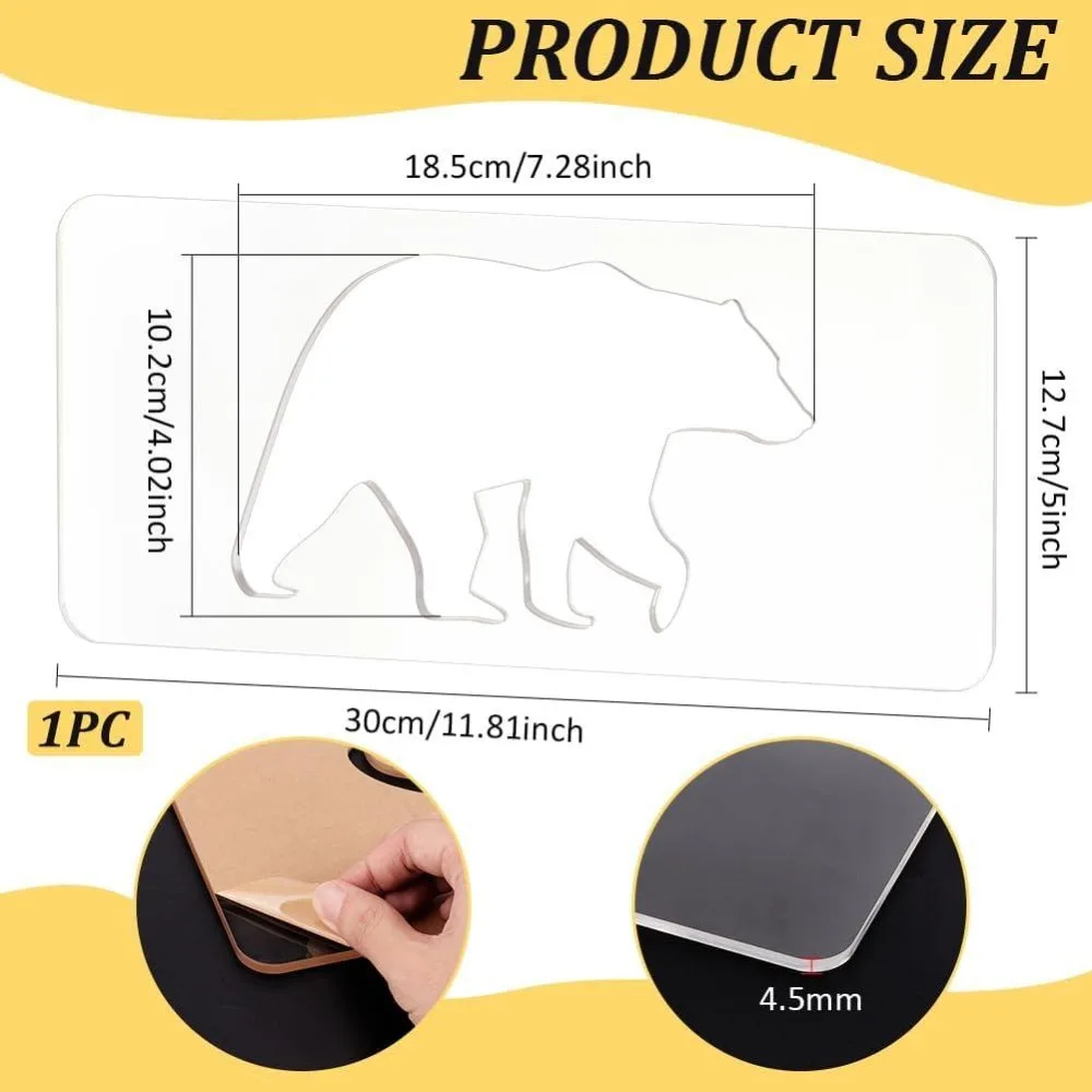 Acrylic Bear Router Template Clear Router Inlay Template for Woodworking and Craft Transparent Acrylic Template for Painting