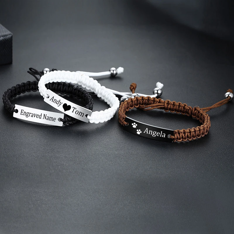 Women Men Bracelet Custom Engraving DIY Braided Bracelets Adjustable Hand-Made Braid Rope Bangles Personalized Valentine\'s Day