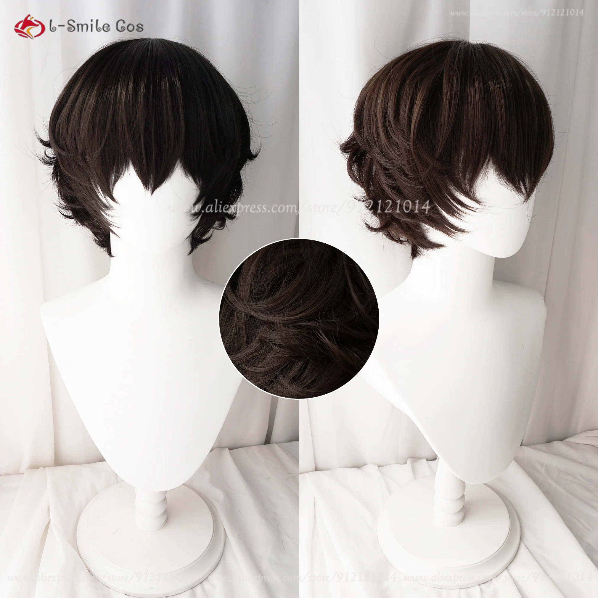 Dazai Osamu Wig Anime Cosplay Short Brown Black Dazai Wigs Heat Resistant Synthetic Hair Halloween Party Wigs Props + Wig Cap