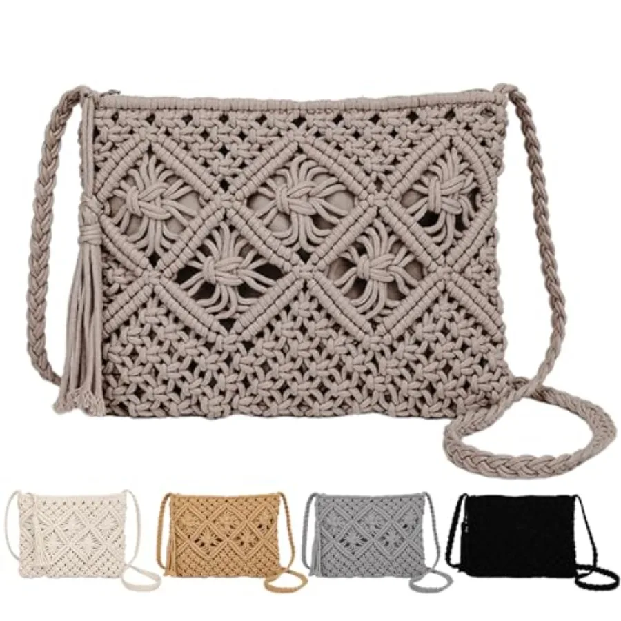 

Crossbody Bag Purse For Women Bohemian Shoulder Bag Woven Crochet Purse For Summer Beach Travel Clutch Handbag