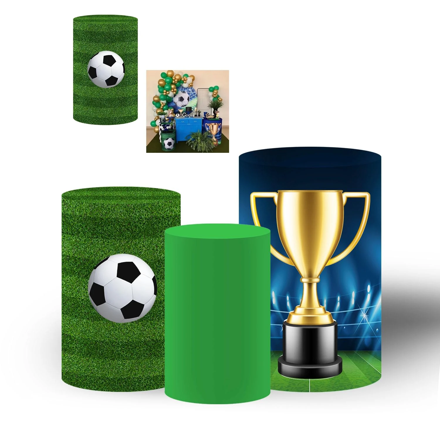 

Football Themed Cylindrical Decorative Cover Highly Elastic Bottom Cover Boy Birthday Baby Shower Christening Party Decoration